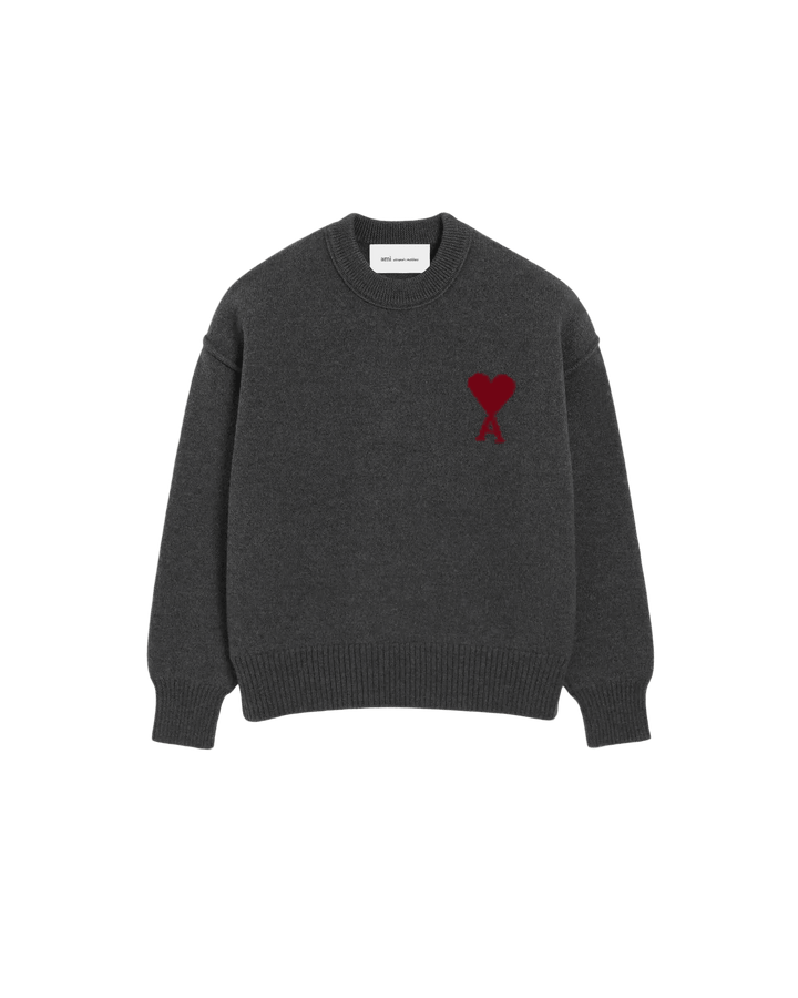 AMI PARIS – Pull en laine Ami de Cœur Gris chiné / Rouge - Lothaire