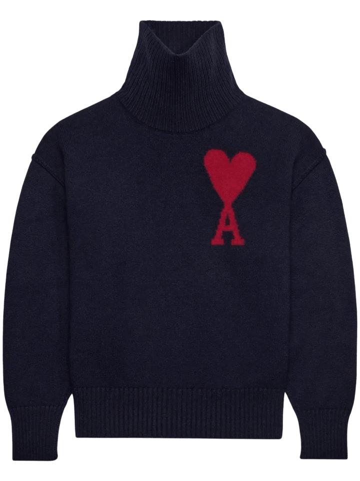 AMI Paris - Pull marine col cheminée Ami de Coeur - Lothaire