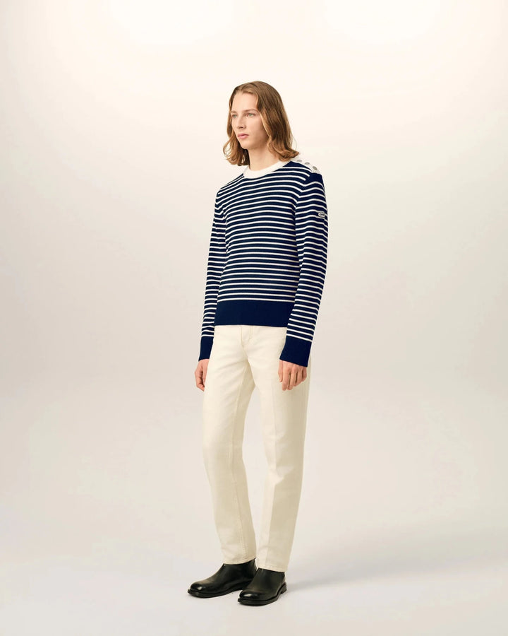 AMI PARIS - Pull marinière en laine Bleu marine / Ivoire - Lothaire