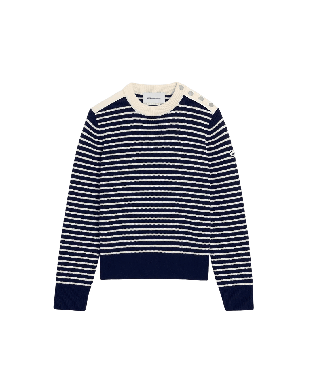 AMI PARIS - Pull marinière en laine Bleu marine / Ivoire - Lothaire