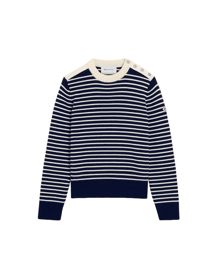 AMI PARIS - Pull marinière en laine Bleu marine / Ivoire - Lothaire