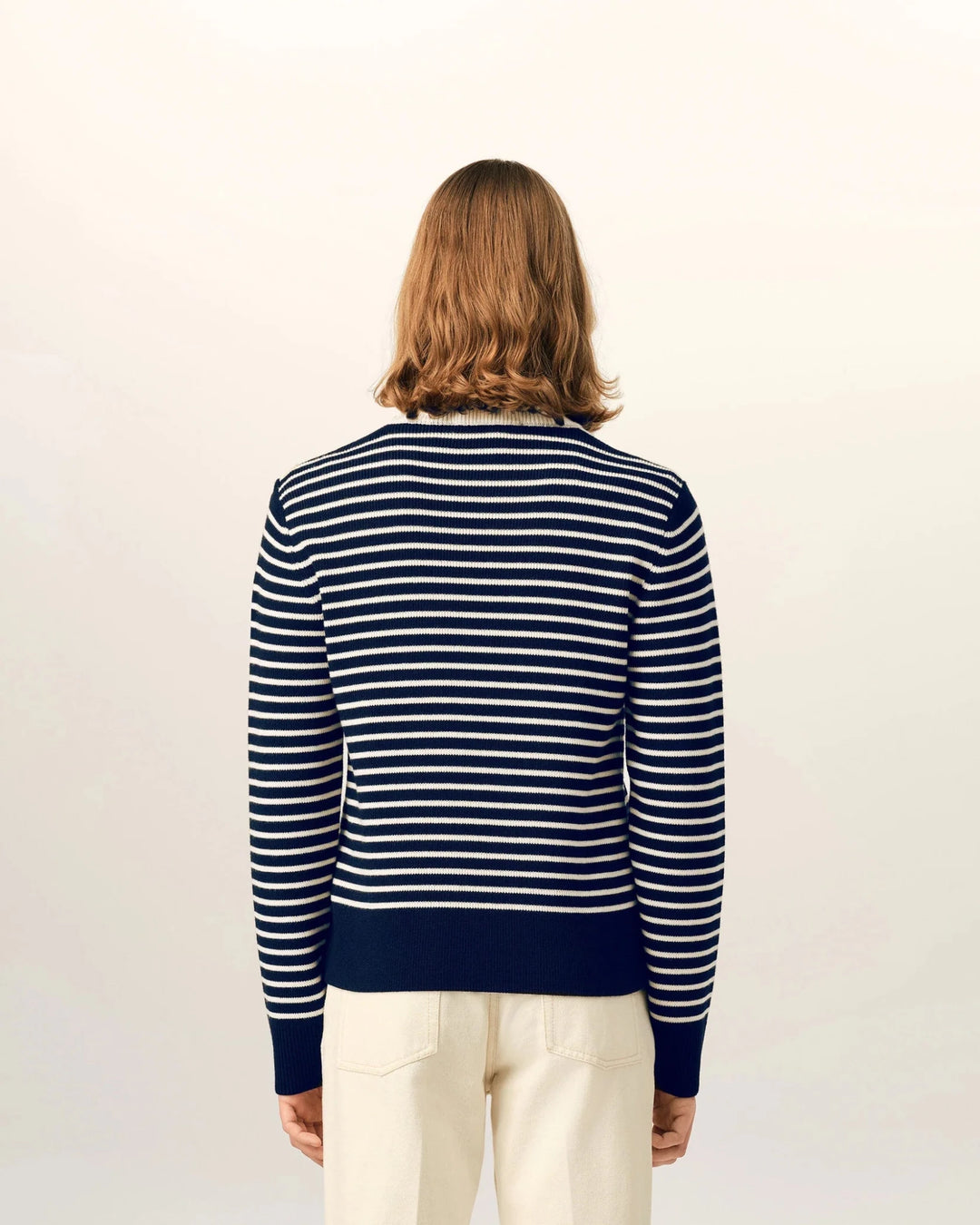 AMI PARIS - Pull marinière en laine Bleu marine / Ivoire - Lothaire