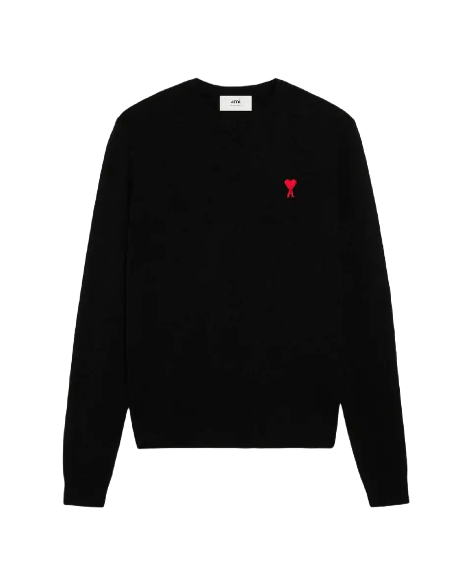 AMI Paris - Pull Noir en laine à logo brodé - Lothaire