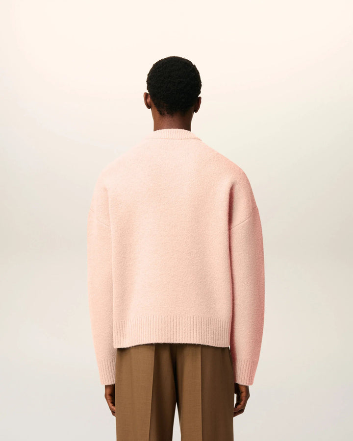 AMI PARIS - Pull Rose Col Rond Ami De Cœur En Alpaga Poudre/Écru - Lothaire