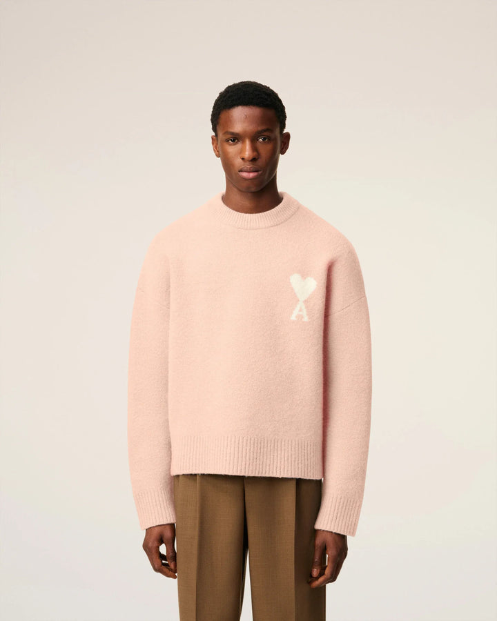 AMI PARIS - Pull Rose Col Rond Ami De Cœur En Alpaga Poudre/Écru - Lothaire