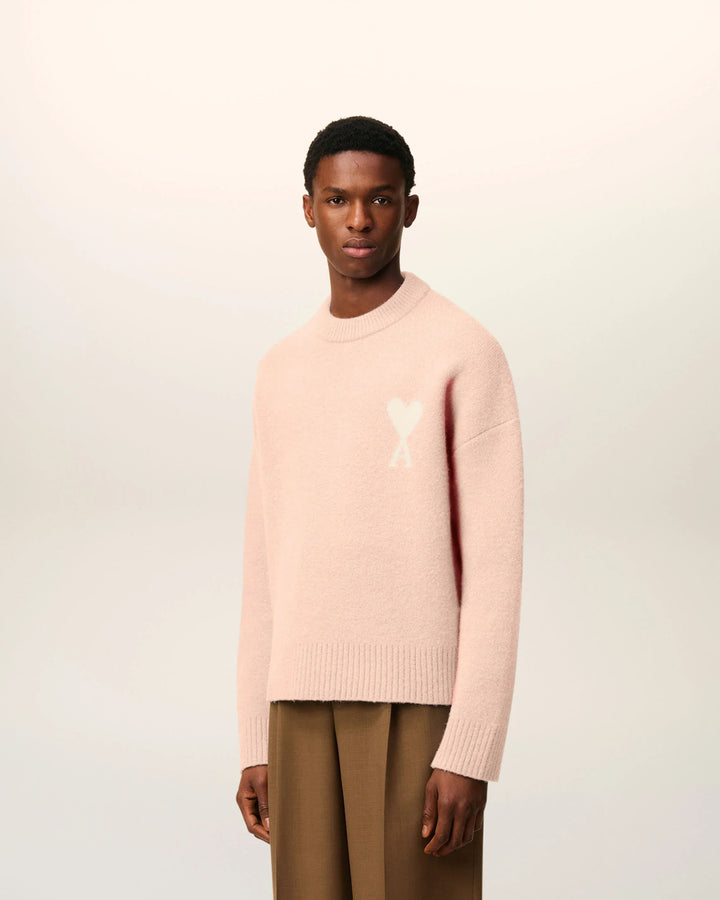 AMI PARIS - Pull Rose Col Rond Ami De Cœur En Alpaga Poudre/Écru - Lothaire