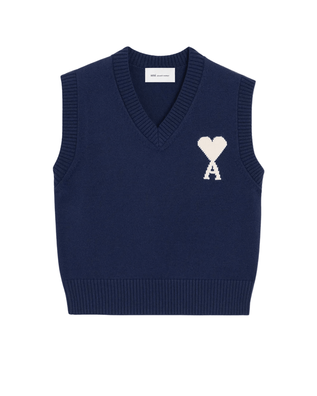 AMI PARIS - Pull sans Manches Ami de Coeur en Laine et Coton Bleu - Lothaire