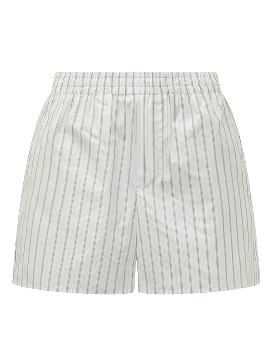 AMI PARIS - Short en Coton Élastiqué Rayé Blanc et Vert Matcha - Lothaire
