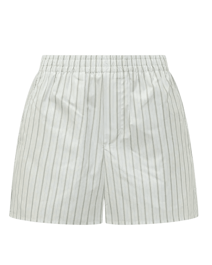 AMI PARIS - Short en Coton Élastiqué Rayé Blanc et Vert Matcha - Lothaire