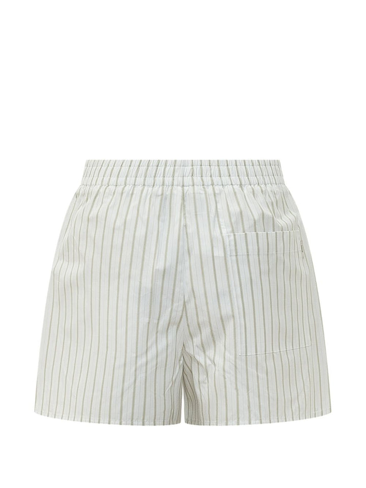 AMI PARIS - Short en Coton Élastiqué Rayé Blanc et Vert Matcha - Lothaire