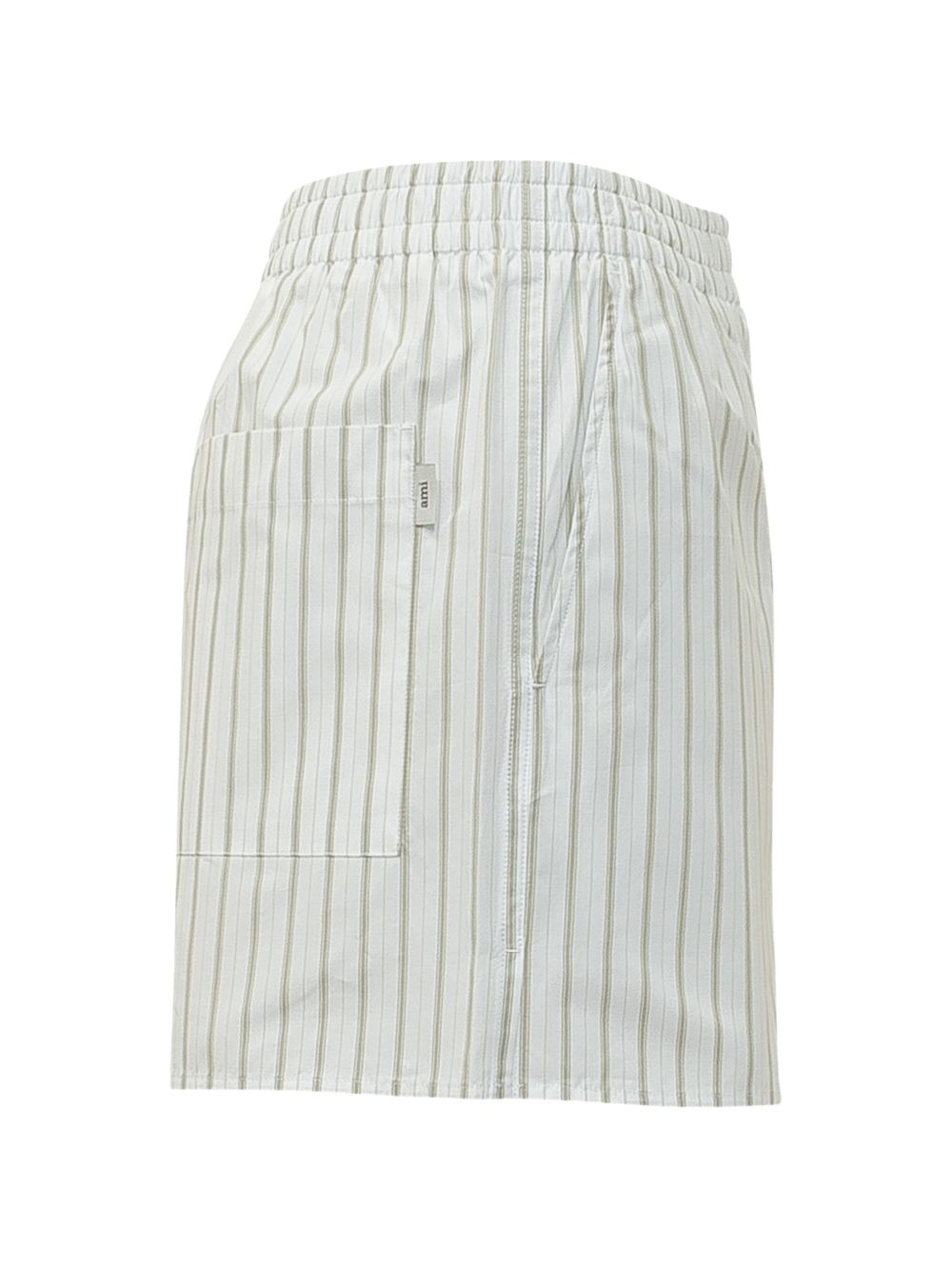 AMI PARIS - Short en Coton Élastiqué Rayé Blanc et Vert Matcha - Lothaire