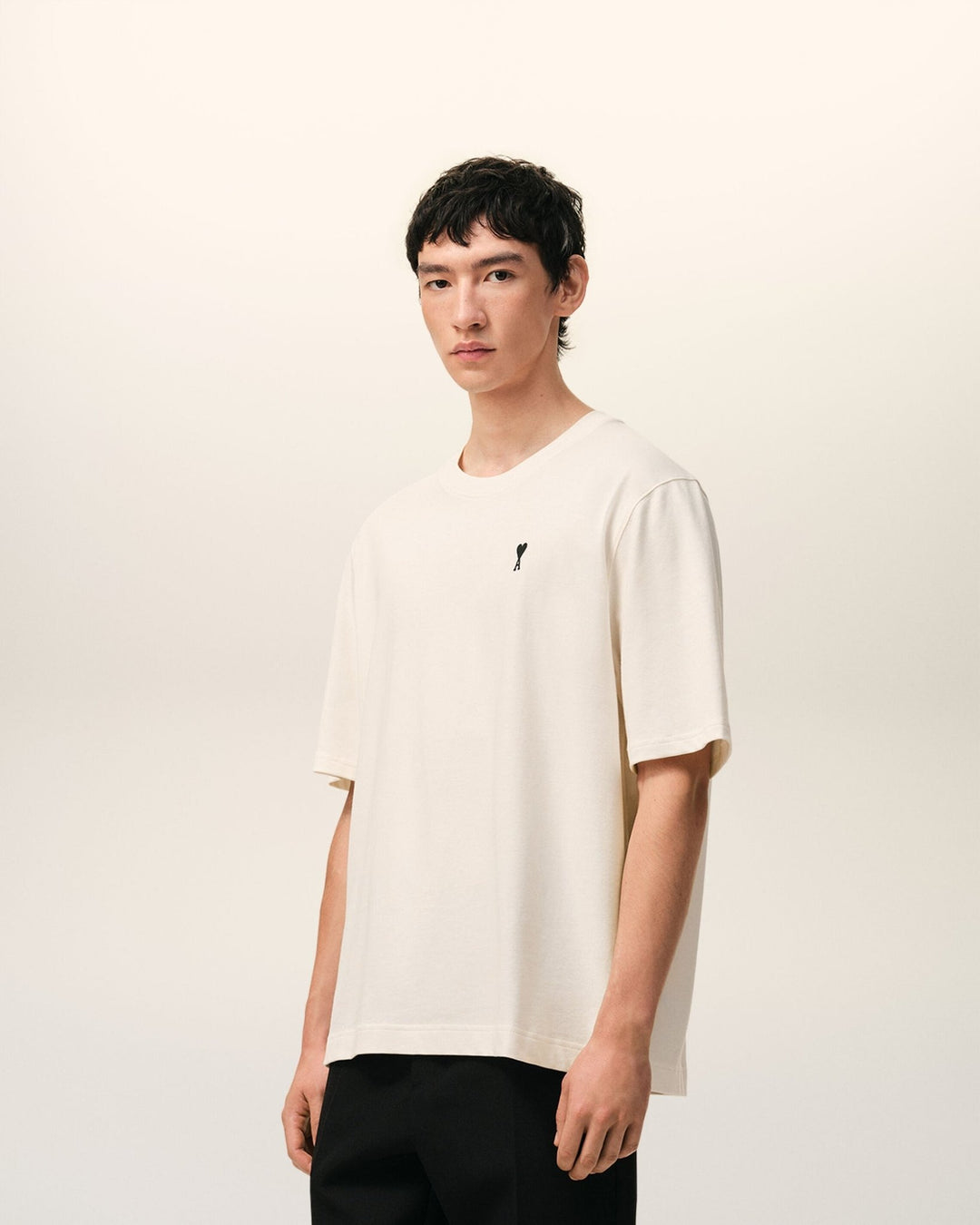 AMI PARIS - Short Sleeves T-shirt in Thick Cotton Jersey Blanc crème - Lothaire