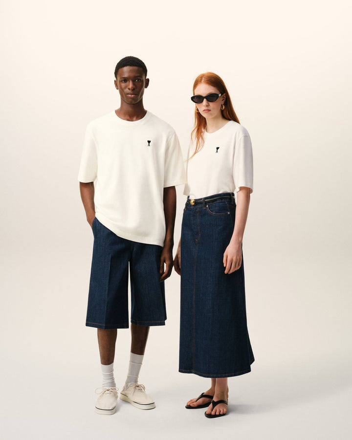 AMI PARIS - Short Sleeves T-shirt in Thick Cotton Jersey Blanc crème - Lothaire