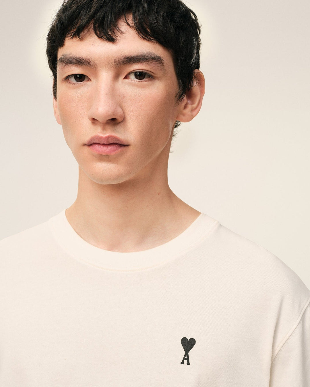 AMI PARIS - Short Sleeves T-shirt in Thick Cotton Jersey Blanc crème - Lothaire