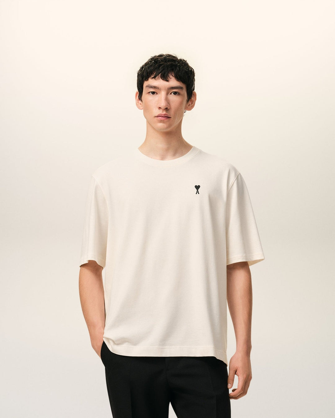 AMI PARIS - Short Sleeves T-shirt in Thick Cotton Jersey Blanc crème - Lothaire