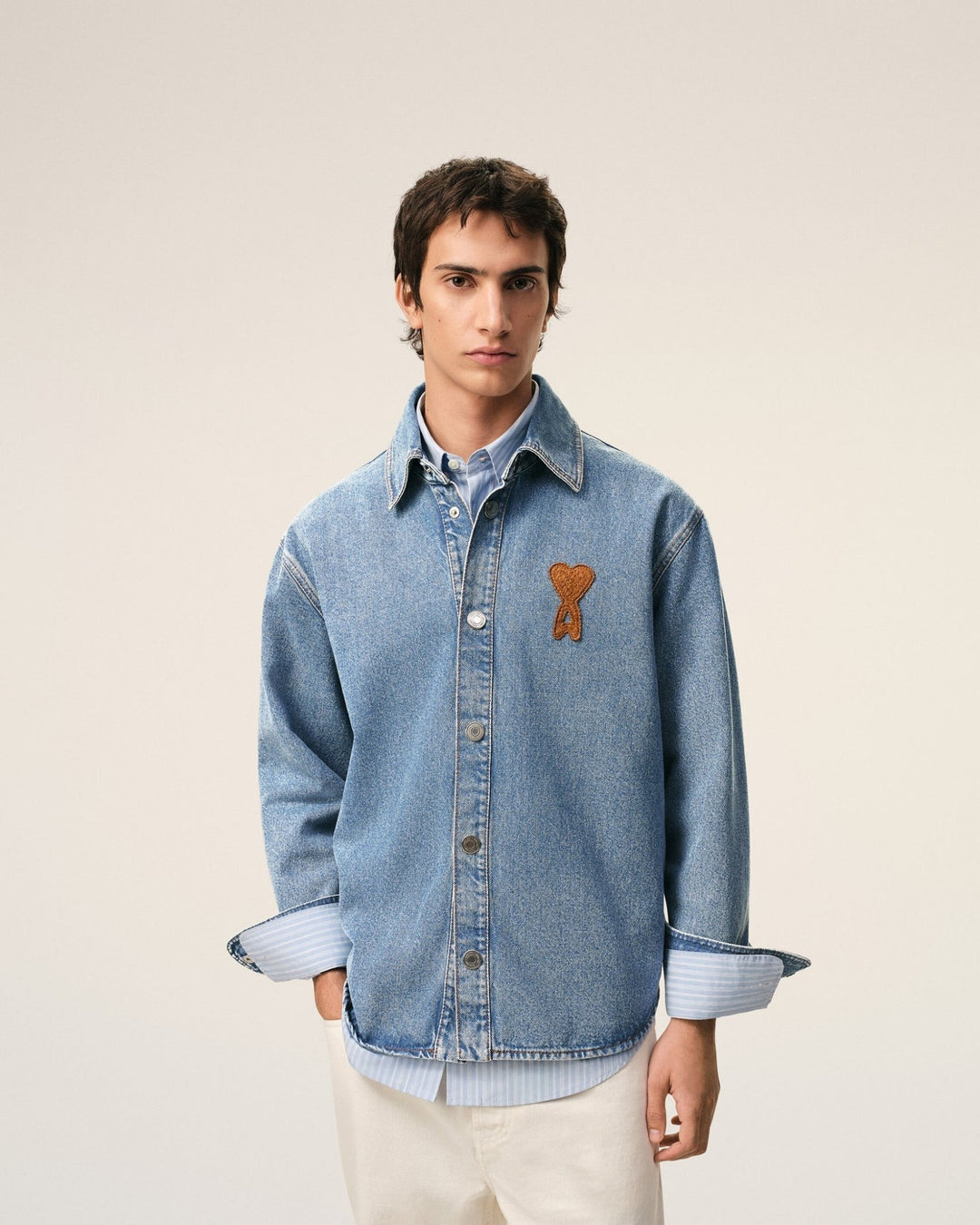 AMI PARIS - Surchemise en Coton Denim Indigo usé - Lothaire