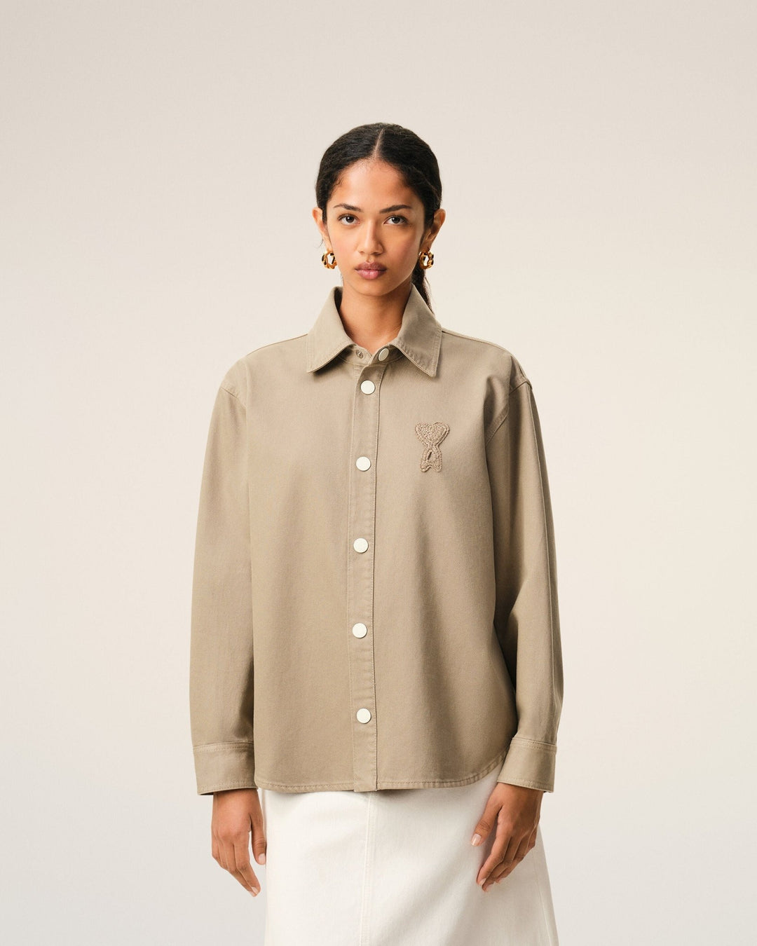 AMI PARIS - Surchemise en maille de coton Ami De Coeur Beige taupe - Lothaire