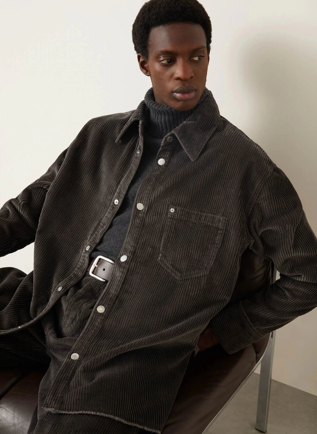 AMI PARIS - Surchemise Grise Velours Côtelé En Coton - Lothaire