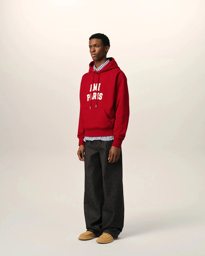 AMI PARIS - Sweat à capuche brodé Ami Paris Rouge rubis / Ivoire - Lothaire