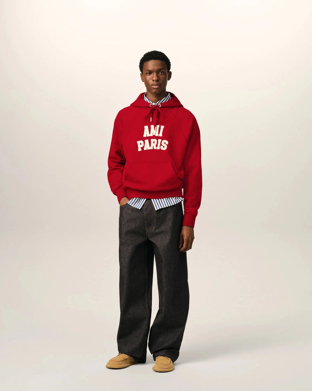 AMI PARIS - Sweat à capuche brodé Ami Paris Rouge rubis / Ivoire - Lothaire