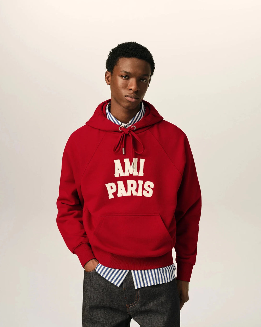 AMI PARIS - Sweat à capuche brodé Ami Paris Rouge rubis / Ivoire - Lothaire