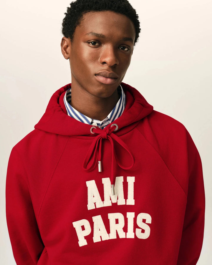 AMI PARIS - Sweat à capuche brodé Ami Paris Rouge rubis / Ivoire - Lothaire