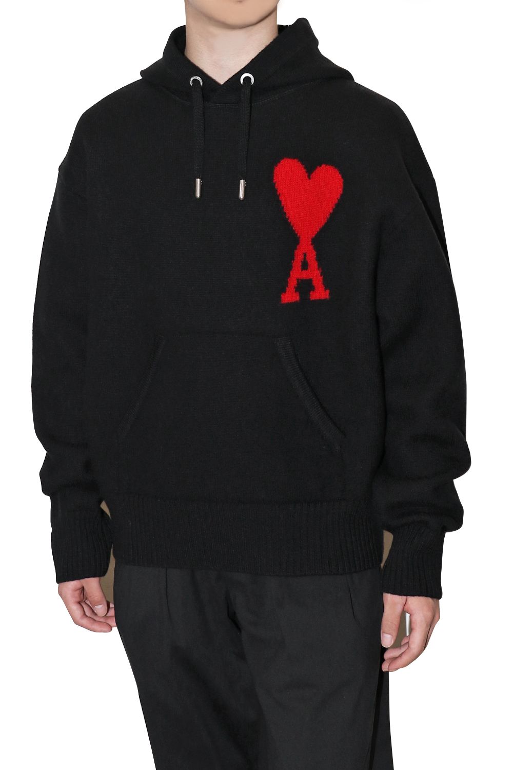 Ami Paris Sweat à capuche Noir Ami de Coeur rouge en laine - Lothaire