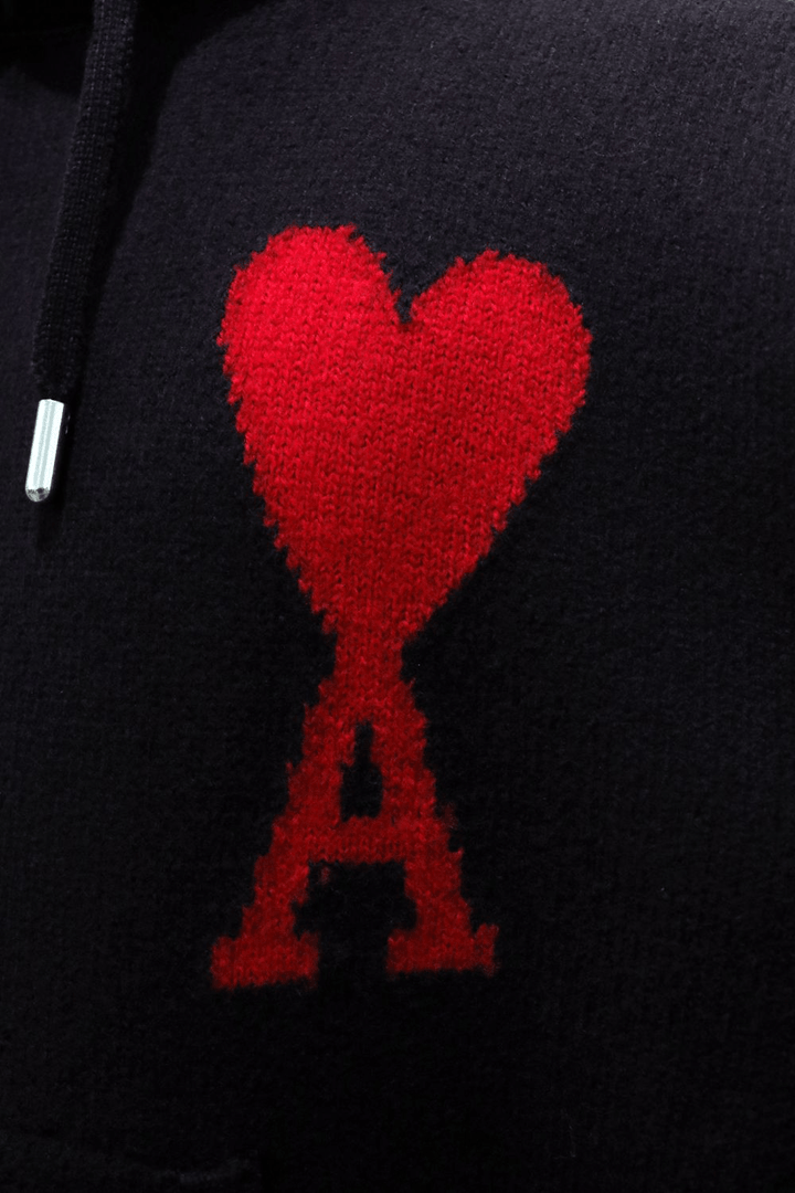 Ami Paris Sweat à capuche Noir Ami de Coeur rouge en laine - Lothaire