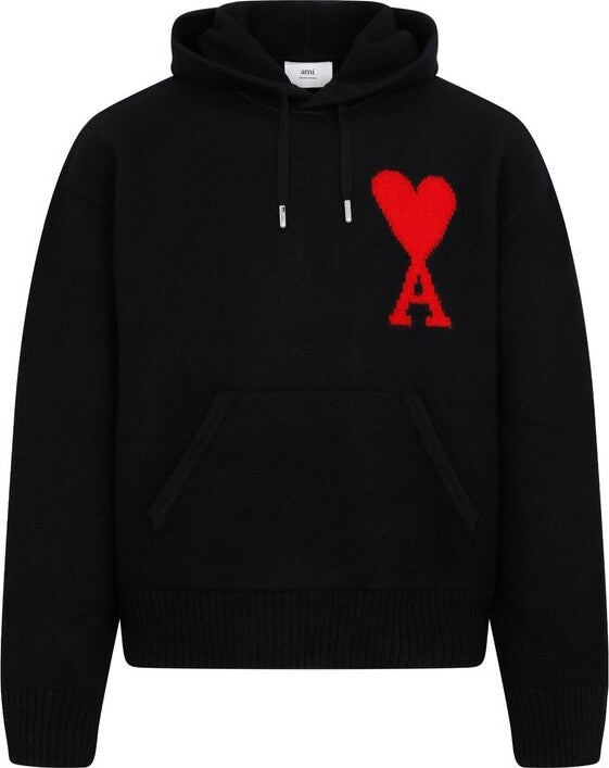 Ami Paris Sweat à capuche Noir Ami de Coeur rouge en laine - Lothaire