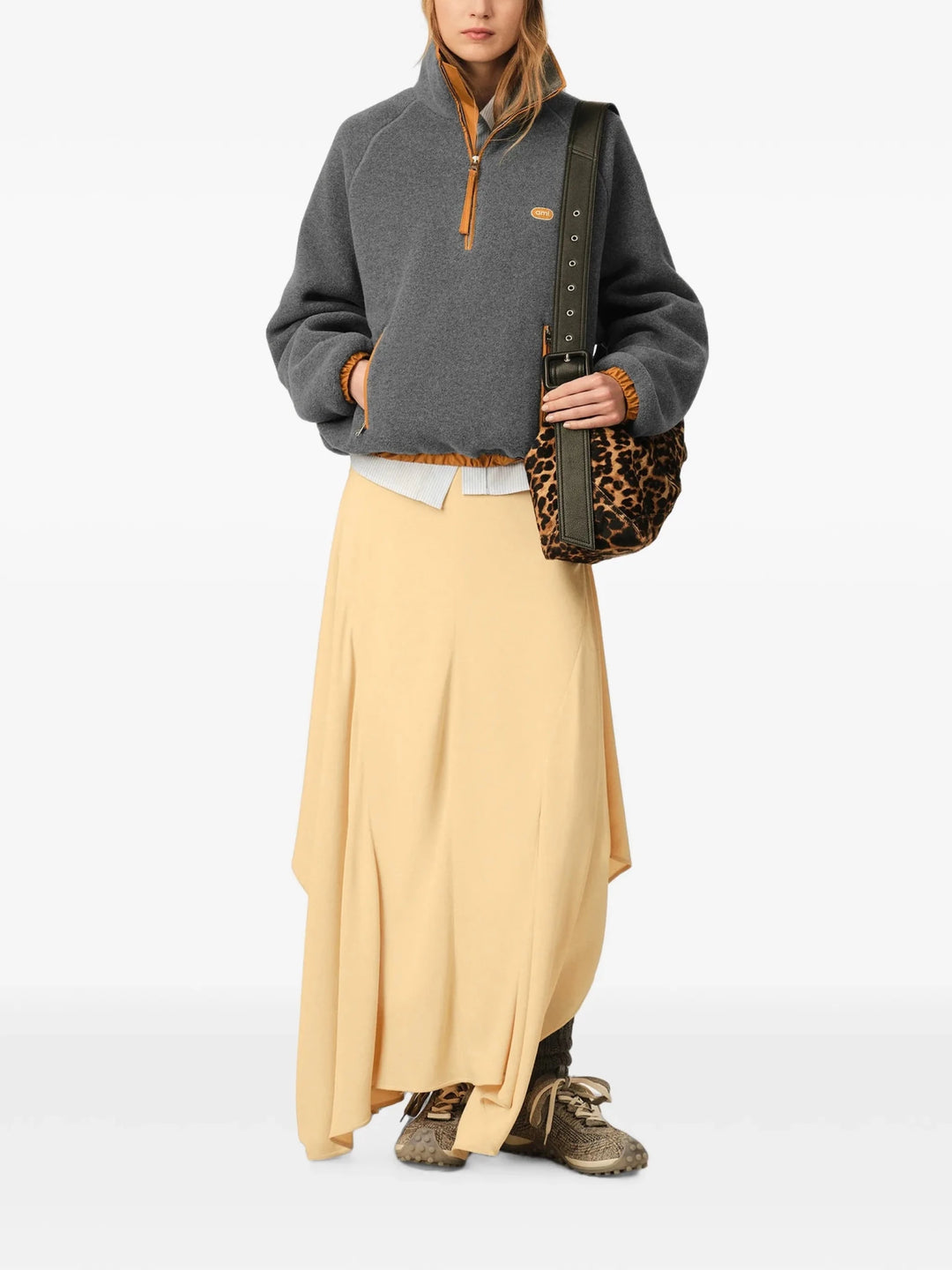 AMI PARIS - Sweat en Polaire Bouclée à Col Zippé Gris - Lothaire