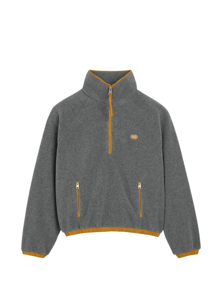 AMI PARIS - Sweat en Polaire Bouclée à Col Zippé Gris - Lothaire
