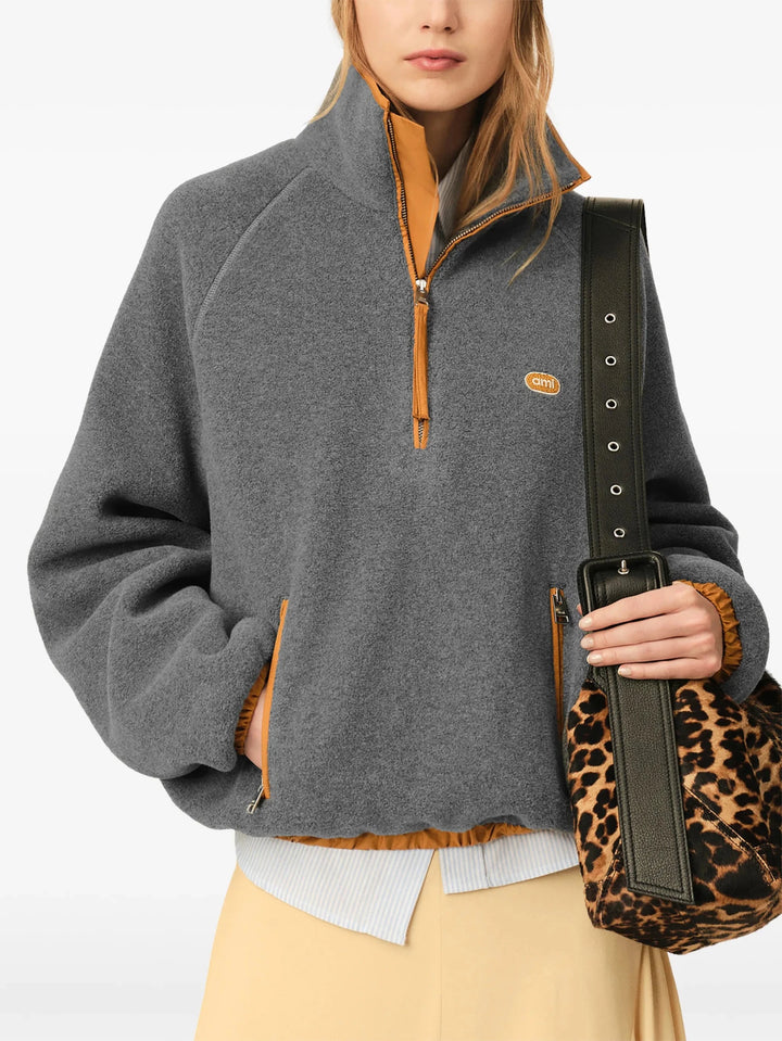 AMI PARIS - Sweat en Polaire Bouclée à Col Zippé Gris - Lothaire
