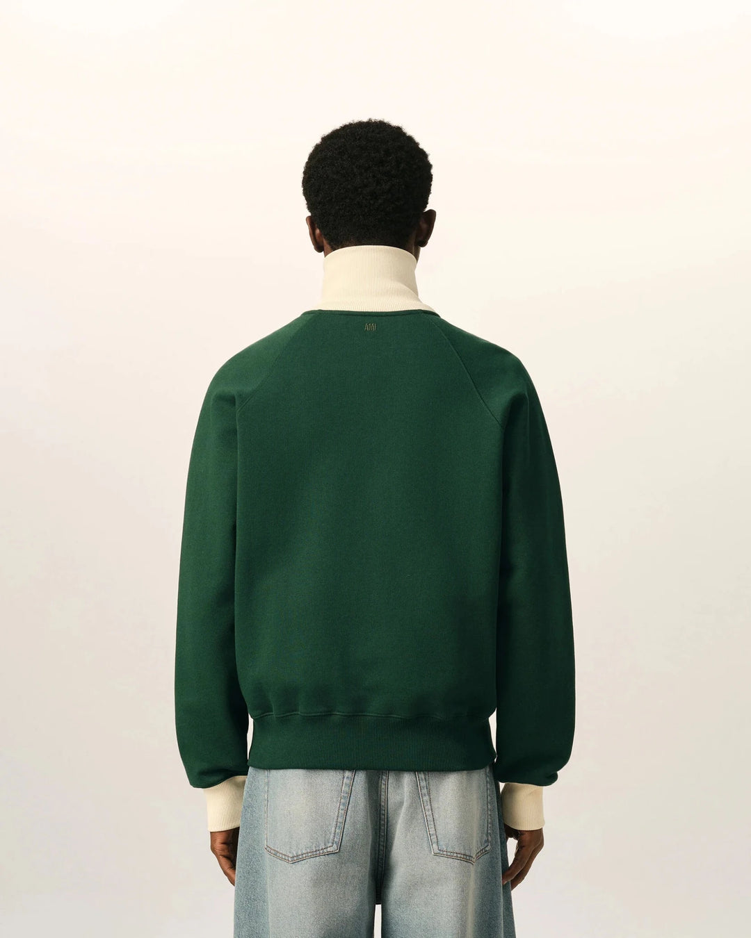 AMI PARIS - Sweat zippé Ami de Cœur Vert bouteille / Ivoire - Lothaire