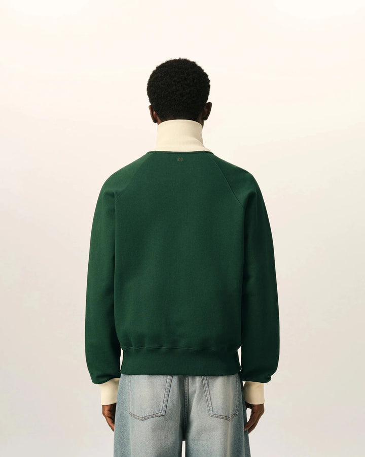 AMI PARIS - Sweat zippé Ami de Cœur Vert bouteille / Ivoire - Lothaire