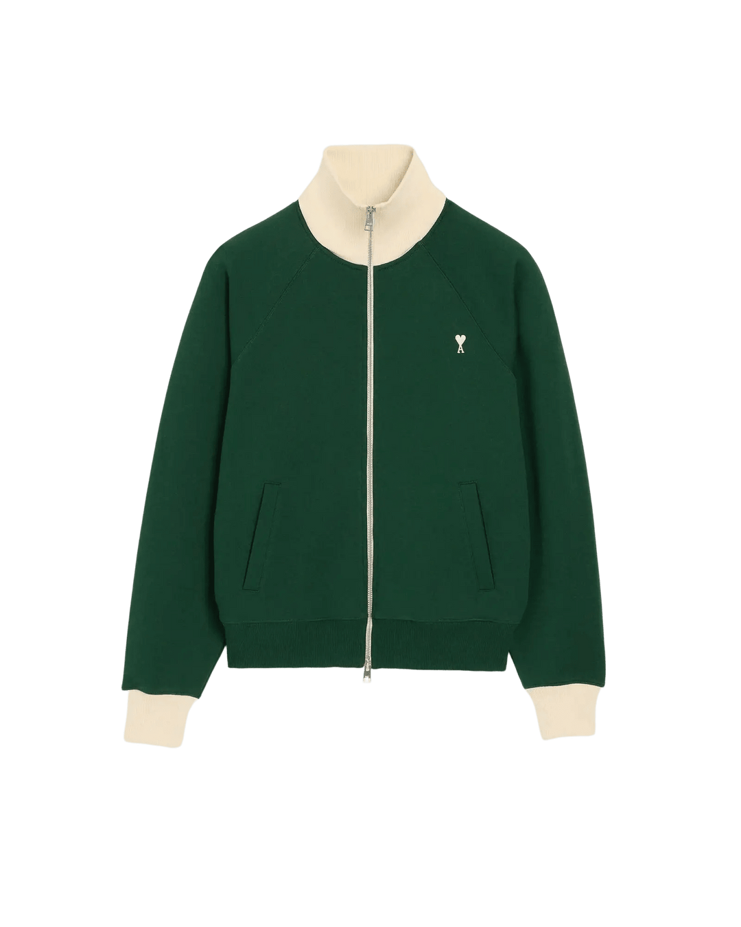 AMI PARIS - Sweat zippé Ami de Cœur Vert bouteille / Ivoire - Lothaire