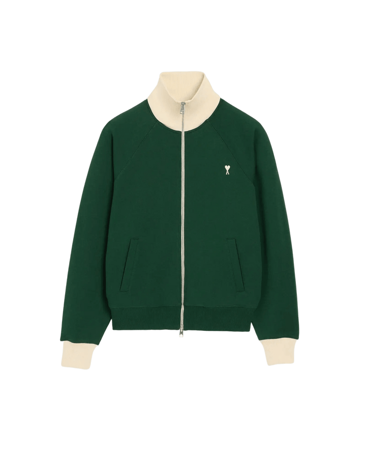AMI PARIS - Sweat zippé Ami de Cœur Vert bouteille / Ivoire - Lothaire
