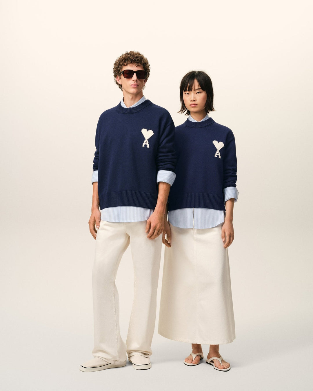 AMI PARIS - Sweater in wool cotton knit Marine - Lothaire