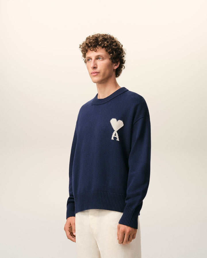 AMI PARIS - Sweater in wool cotton knit Marine - Lothaire