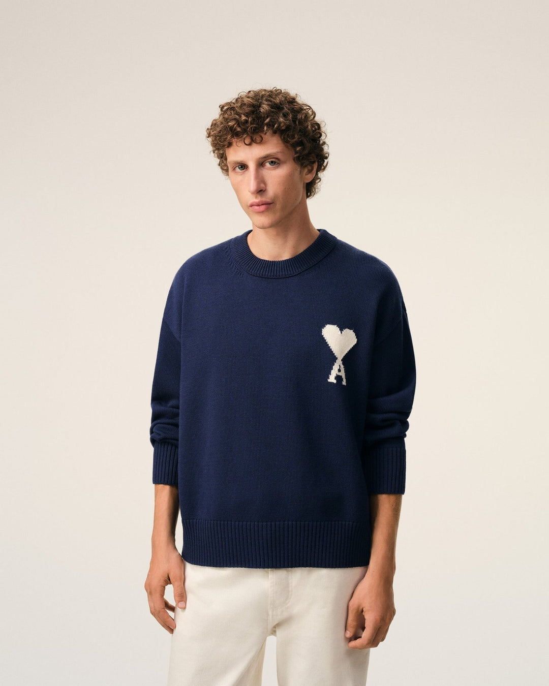AMI PARIS - Sweater in wool cotton knit Marine - Lothaire