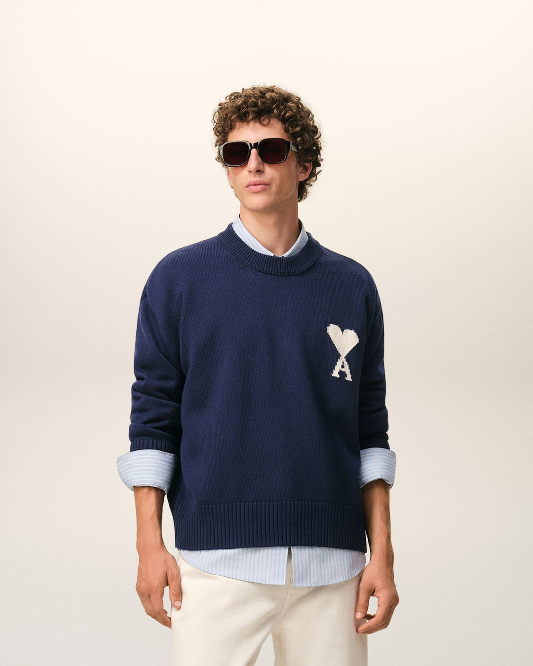 AMI PARIS - Sweater in wool cotton knit Marine - Lothaire