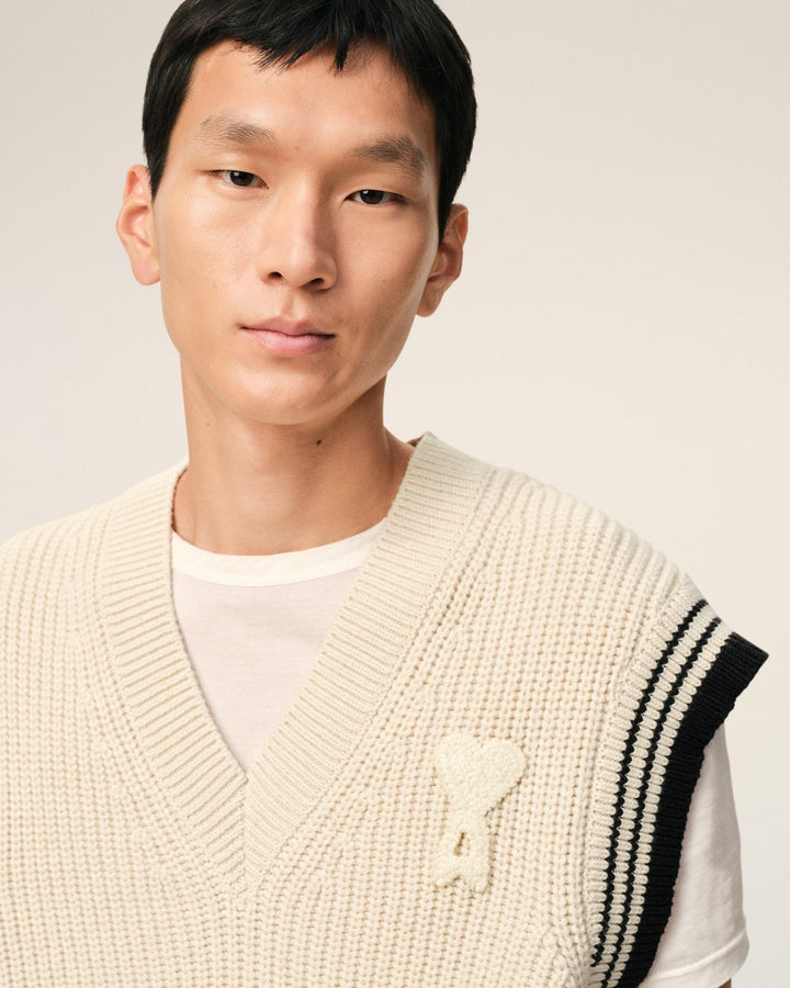 AMI PARIS - Sweater in wool ribbed college cotton knit Blanc crème - Lothaire