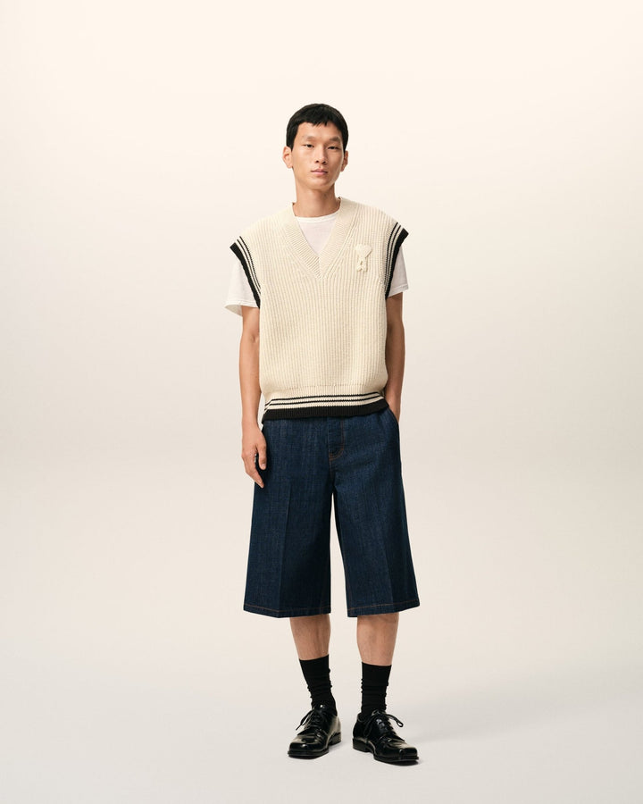 AMI PARIS - Sweater in wool ribbed college cotton knit Blanc crème - Lothaire