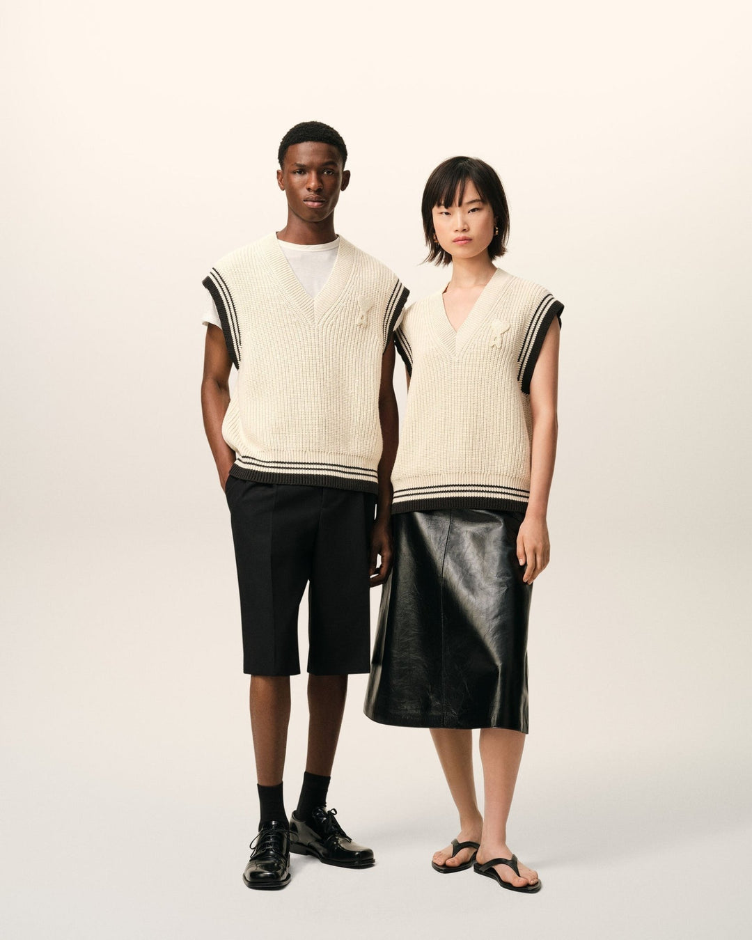 AMI PARIS - Sweater in wool ribbed college cotton knit Blanc crème - Lothaire