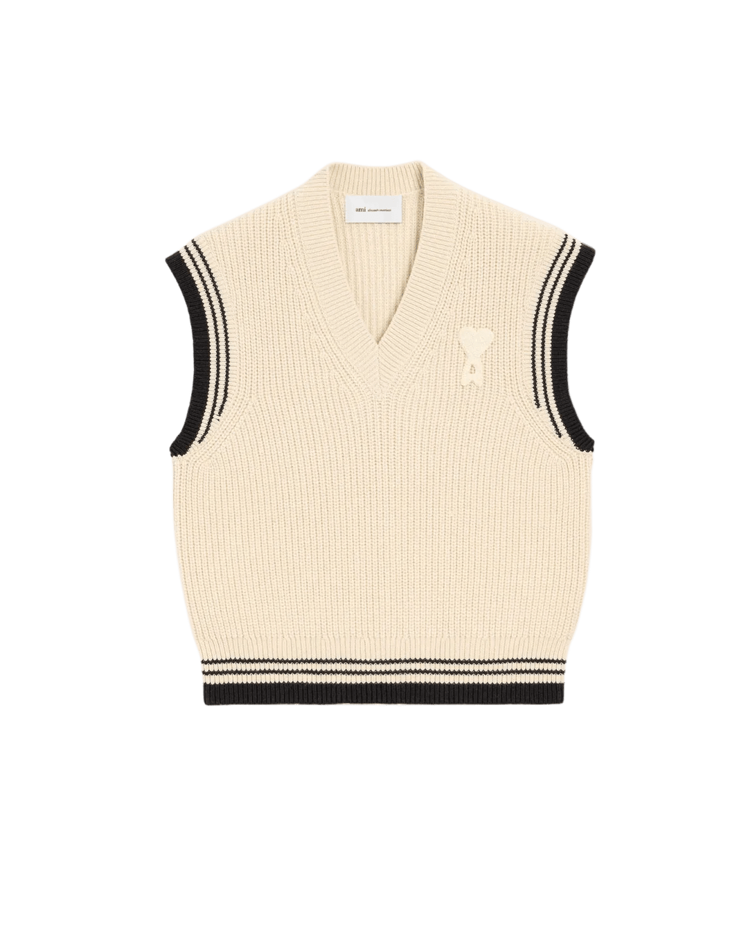 AMI PARIS - Sweater in wool ribbed college cotton knit Blanc crème - Lothaire