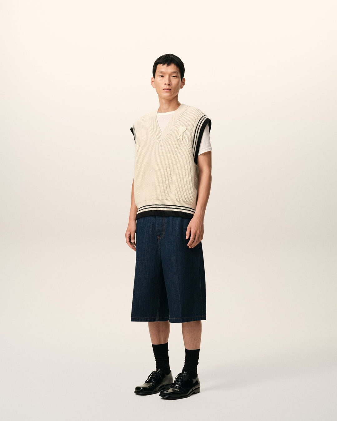 AMI PARIS - Sweater in wool ribbed college cotton knit Blanc crème - Lothaire