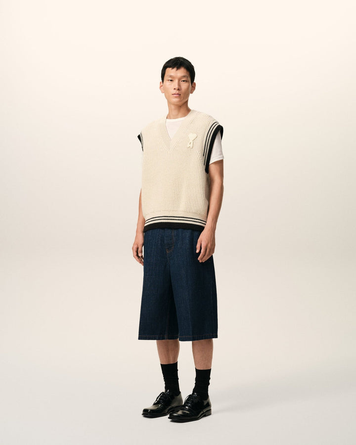 AMI PARIS - Sweater in wool ribbed college cotton knit Blanc crème - Lothaire