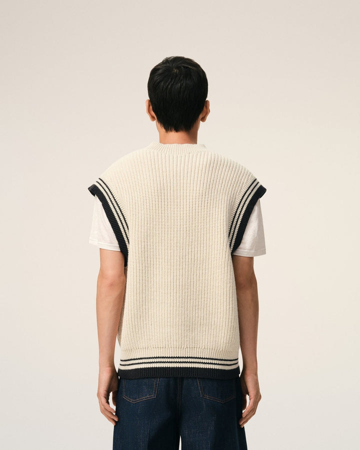 AMI PARIS - Sweater in wool ribbed college cotton knit Blanc crème - Lothaire