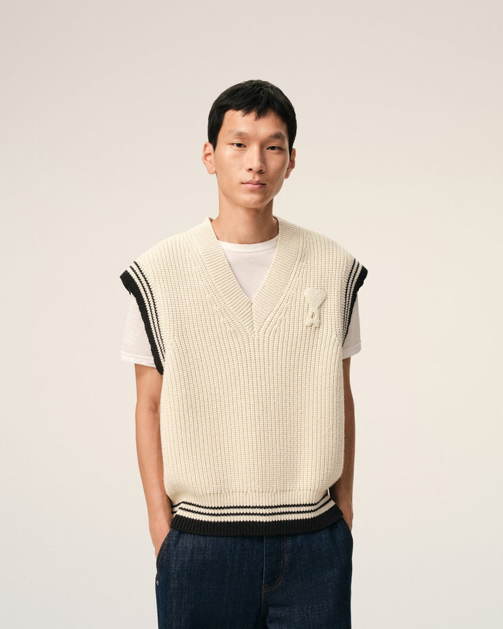 AMI PARIS - Sweater in wool ribbed college cotton knit Blanc crème - Lothaire