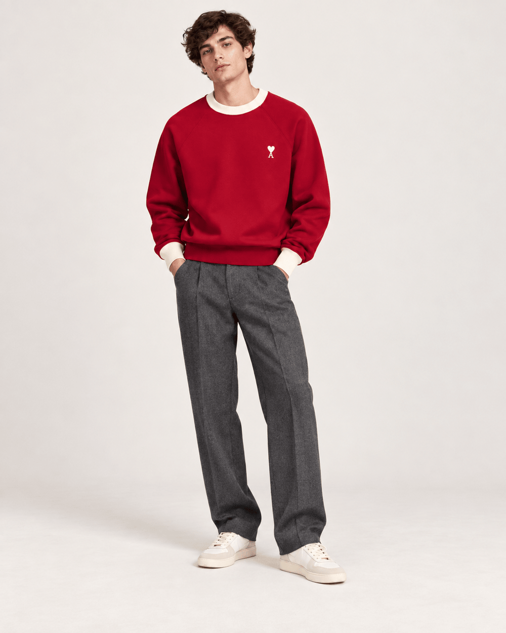 AMI PARIS - Sweatshirt Ami de Cœur en coton Rouge rubis / Ivoire - Lothaire
