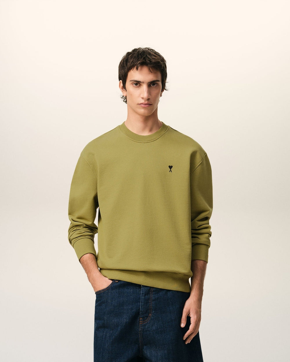 AMI PARIS - Sweatshirt in Loopback Cotton Fleece Vert olive - Lothaire